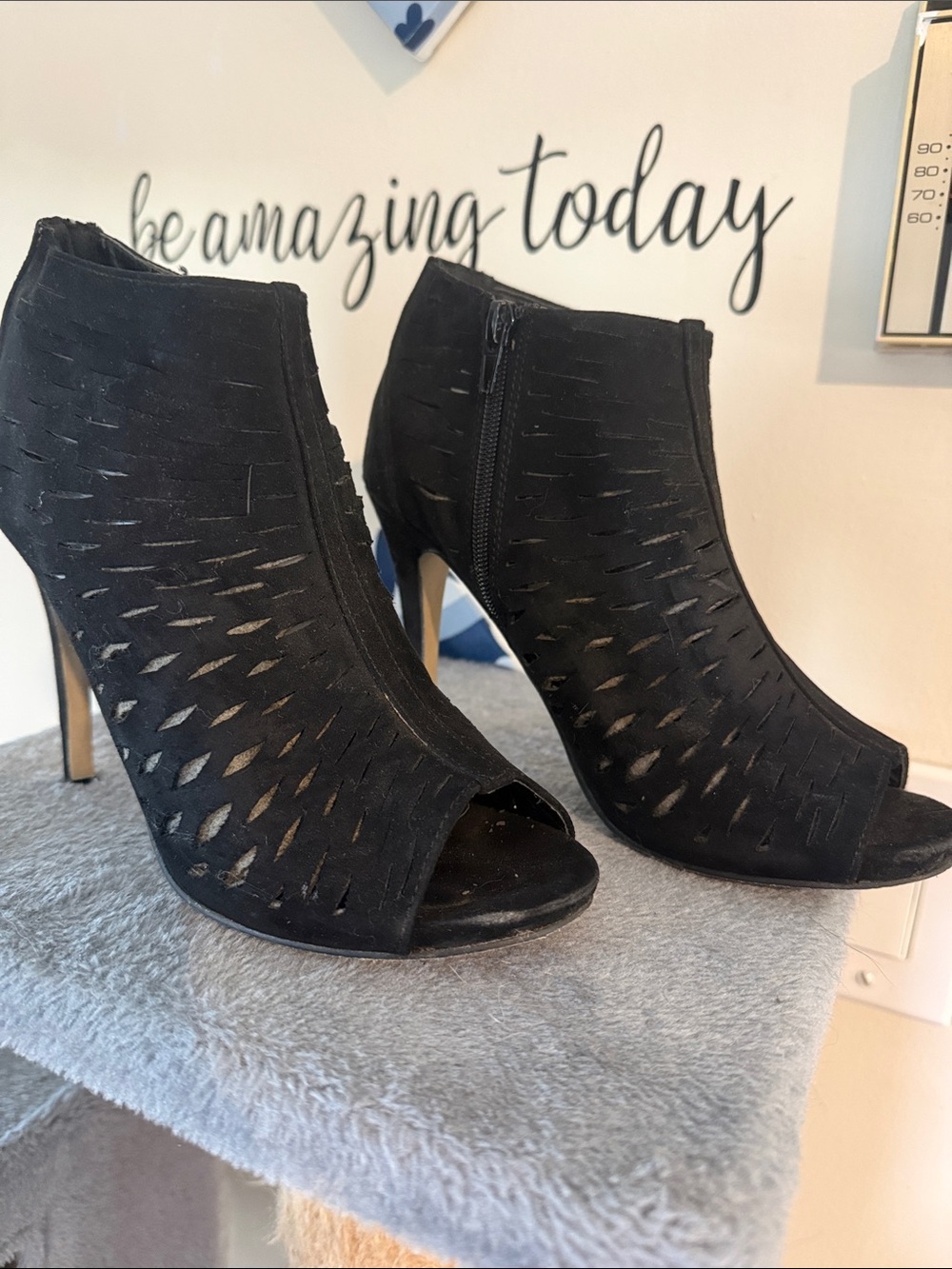 Madden Girl Black Laser-Cut Peep-Toe Ankle Booties